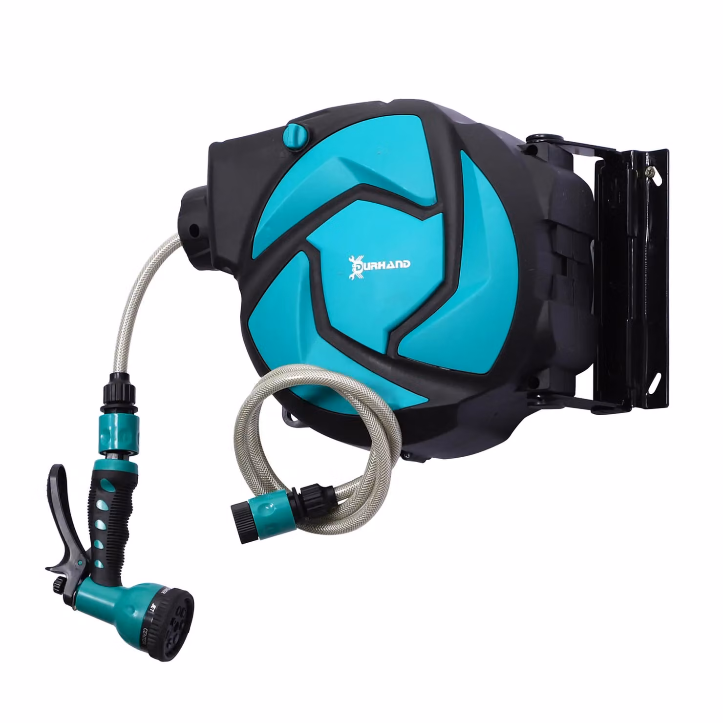 DURHAND Automatic Retract Water Hose Reel with Spray Nozzle in Green and Turquoise – 2