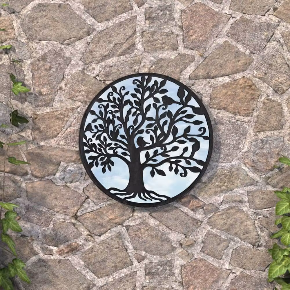 Berkfield Home Round Metal Garden Wall Mirror in Black, Diameter: 40 cm, Depth: 2.5 cm – 2