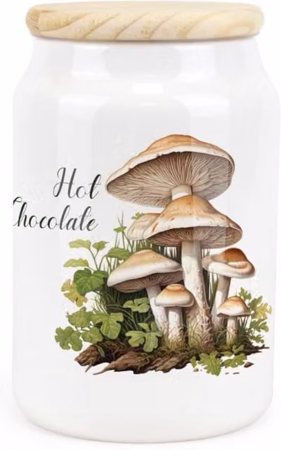 Purely Home Watercolour Mushrooms Ceramic Hot Chocolate Storage Canister, White