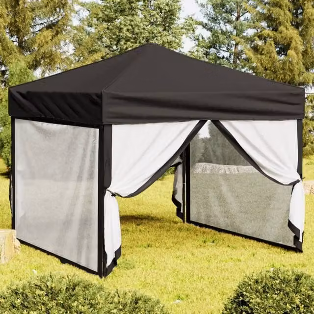 Berkfield Home Folding Party Tent with Sidewalls, Black and Silver, W: 300 cm, D: 300 cm