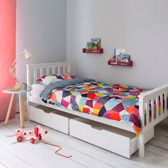 Noa and Nani Dorset Single Bed Frame with Joli Underbed Pull Out Storage Drawers in White
