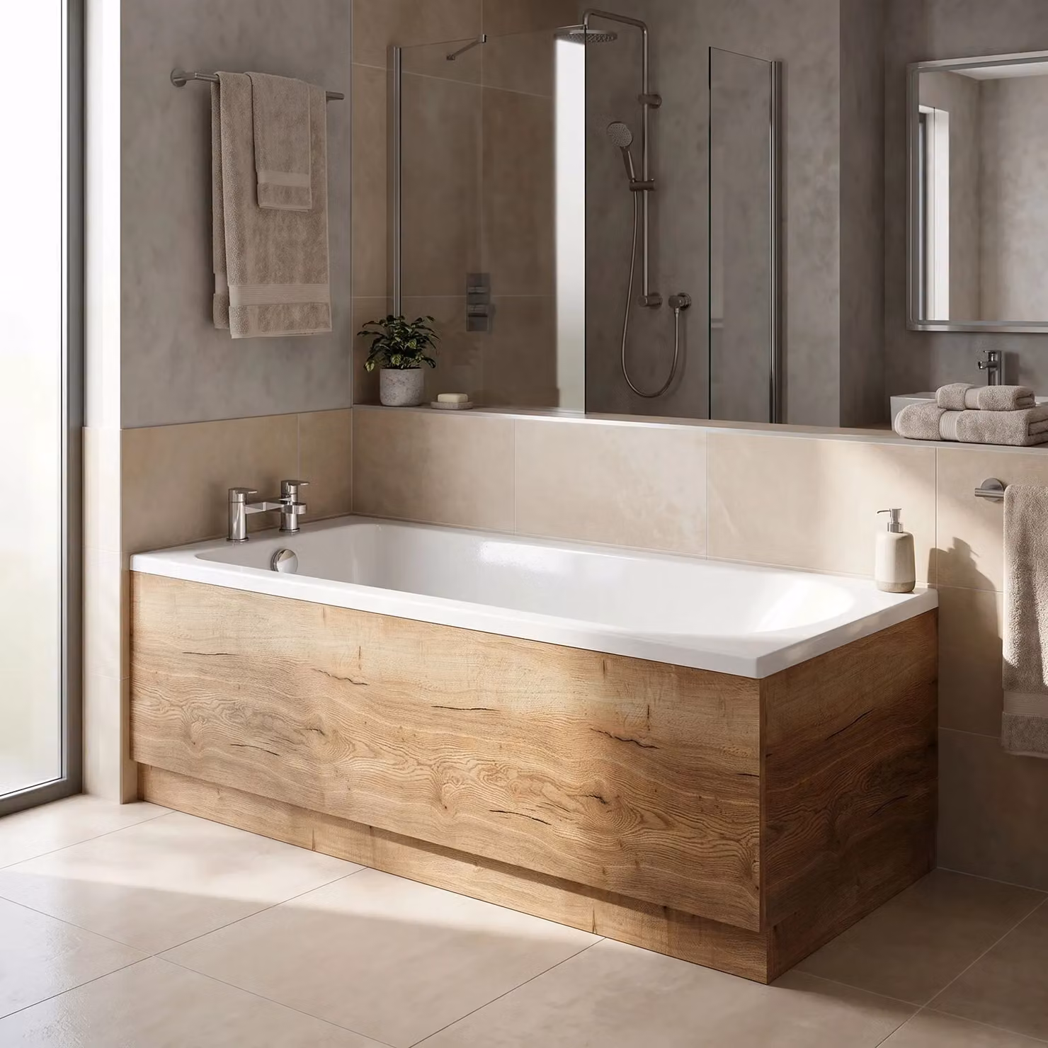Balterley Straight Front Bath Panel Plinth in Autumn Oak Woodgrain, Brown, 1800mm – 3