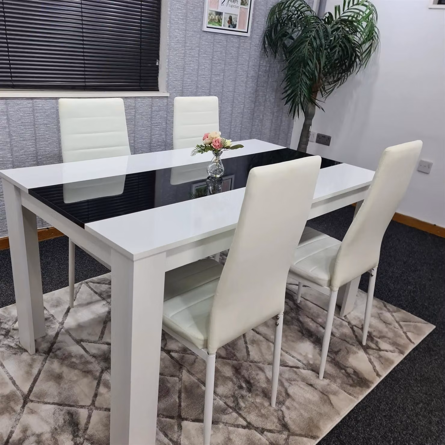 Kosy Koala Modern Rectangular Dining Table Set with 4 Chairs in Brown, White and Black – 3