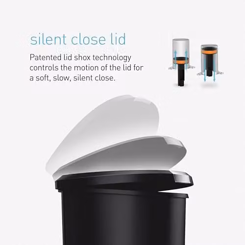 simplehuman CW1357 50L Semi-Round Kitchen Pedal Bin with Lid Lock and Silent Soft Close Lid, Grey Plastic and Steel – 4