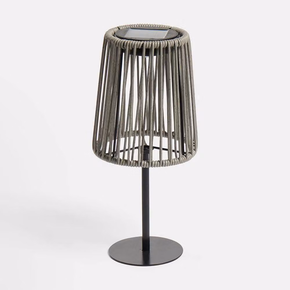 OHS Rattan Solar Table Lamp in Grey with Dusk Sensor for Outdoor Garden and Balcony – 7