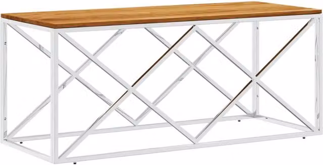 Berkfield Home Acacia Wood and Stainless Steel Coffee Table in Silver