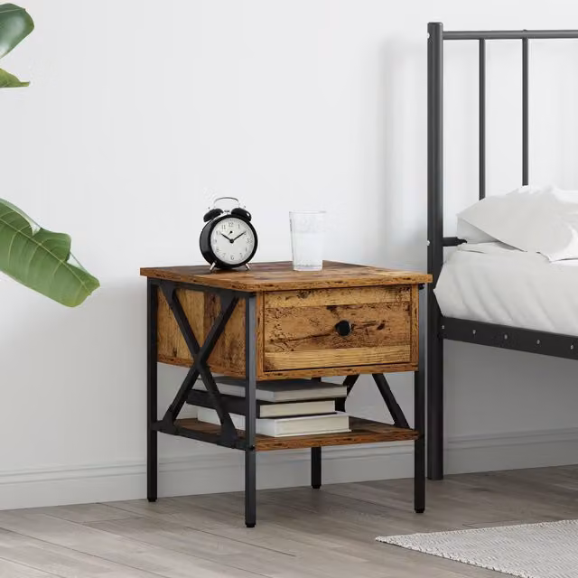 Berkfield Home Modern Bedside Table in Brown Old Wood, W/D/H: 40 x 42 x 45 cm – 1