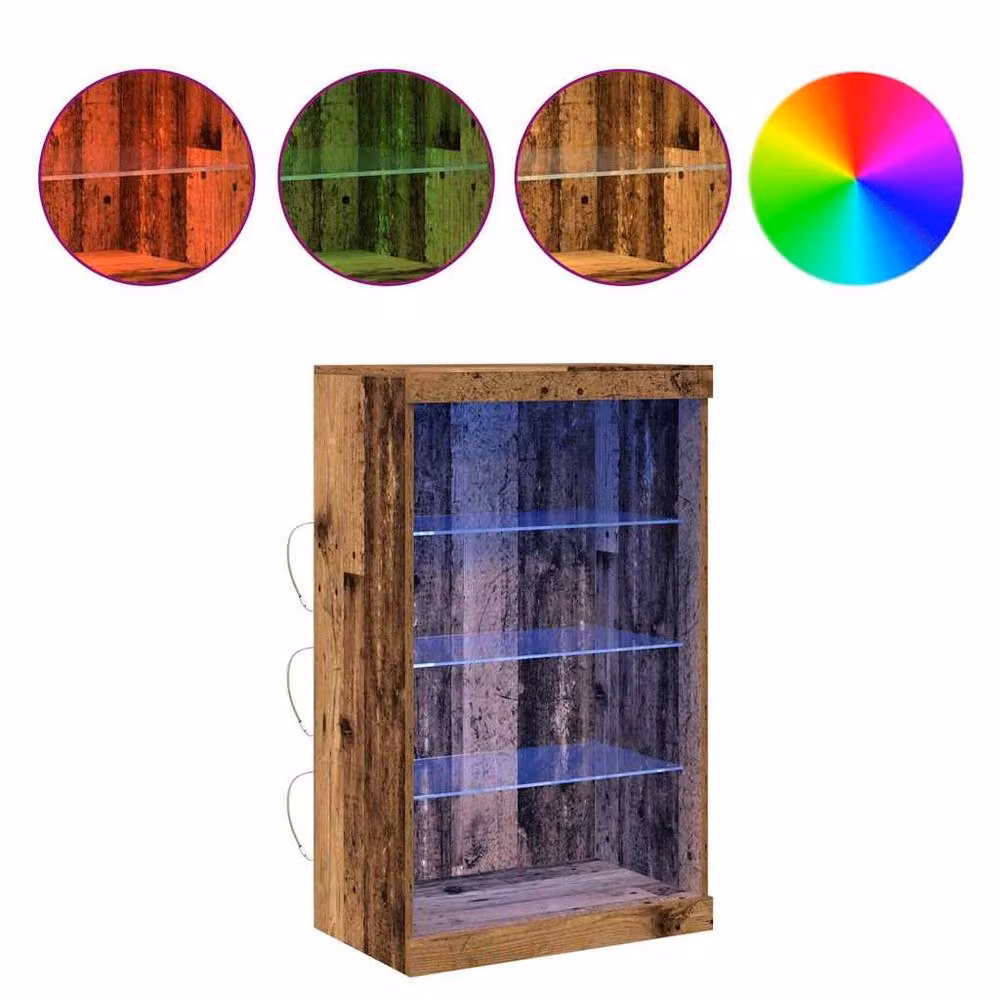 Berkfield Home Rustic Wood Sideboard with Integrated LED Lights and Glass, Brown, W/D/H: 60.5 x 37 x 100 cm – 4