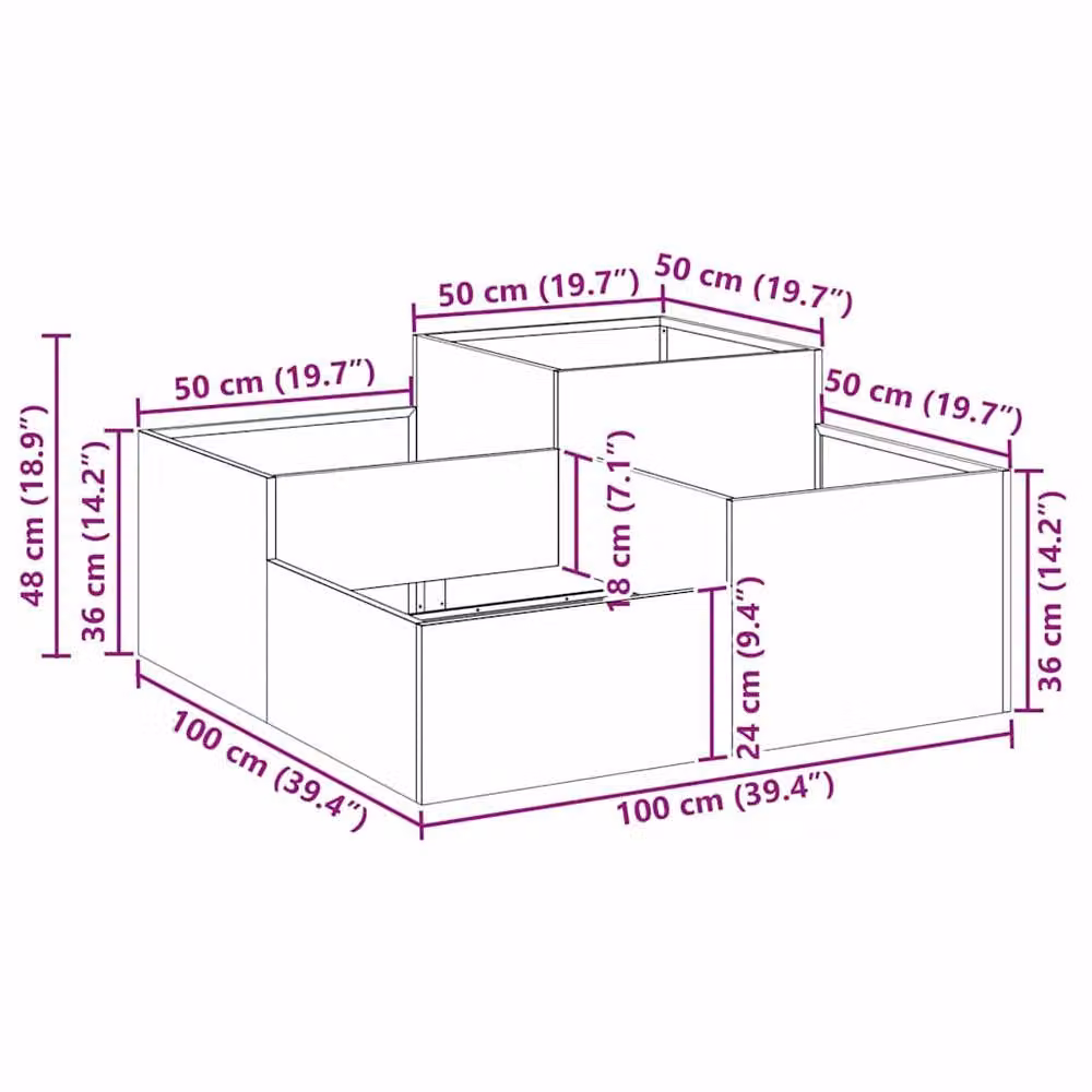 Berkfield Home Beautiful Garden Planter in Grey Galvanised Steel, W/D/H: 100 x 100 x 48 cm – 3
