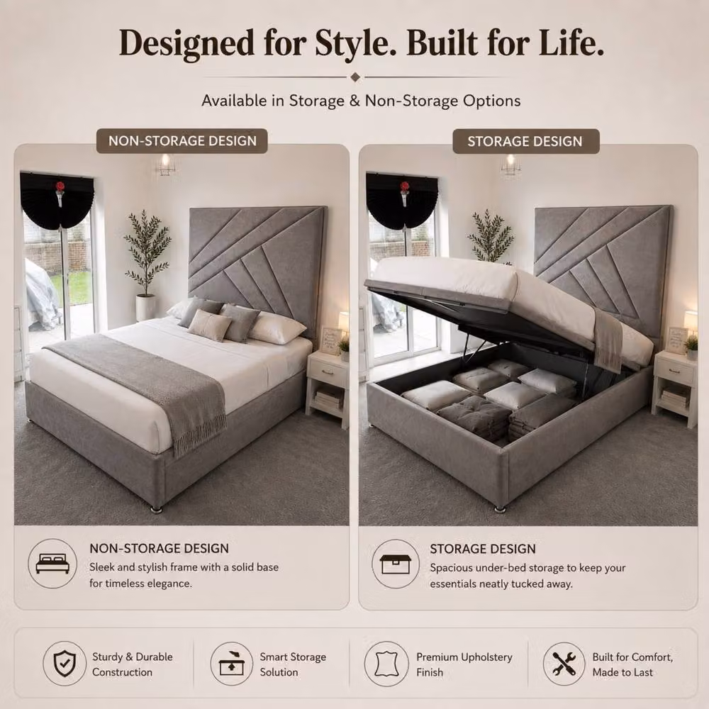 Stratus Interiors Virgo Geometric Upholstered Bed Frame in Grey, Super King, W/D/H: 182.88 x 200 x 152 cm – 3