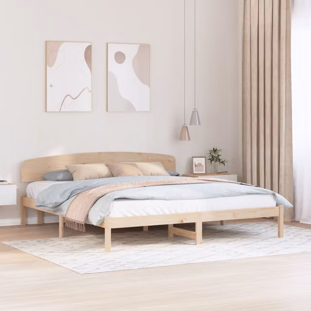 Berkfield Home Solid Wood Pine Bed Frame with Headboard, Brown, W/D/H: 180 x 200 x 74 cm
