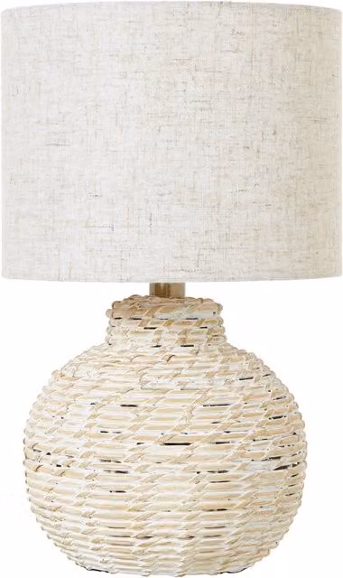 KDMK Bulbous Rattan Table Lamp with Fabric Shade in Brown and Beige