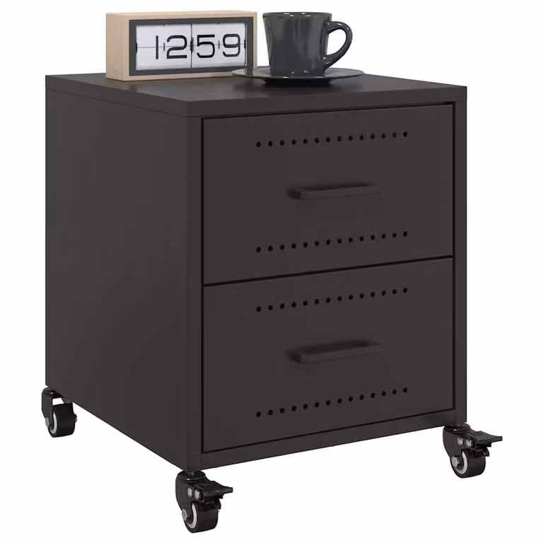 Berkfield Home Set of 2 Stylish Black Metal Bedside Cabinets, W/D/H: 36 x 39 x 43.5 cm