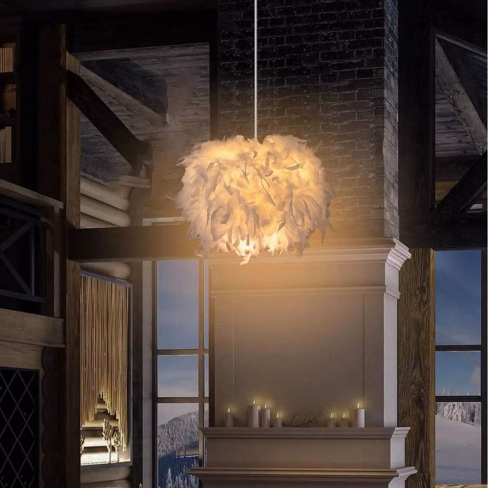 EONLION Modern Fluffy Feather Ceiling Light in White – 4
