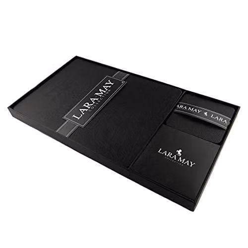 Lara May Collection Set of 6 Recycled Leather Placemats and Coasters in Black