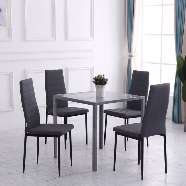 HOMCOM Modern High Back Dining Chairs in Grey Upholstered Fabric – 1