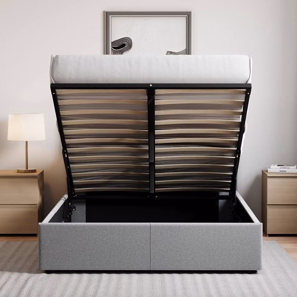 HD Designs Veronica King Size Ottoman Bed in Light Grey Velvet Fabric, W/D/H: 180 x 200 cm – 3