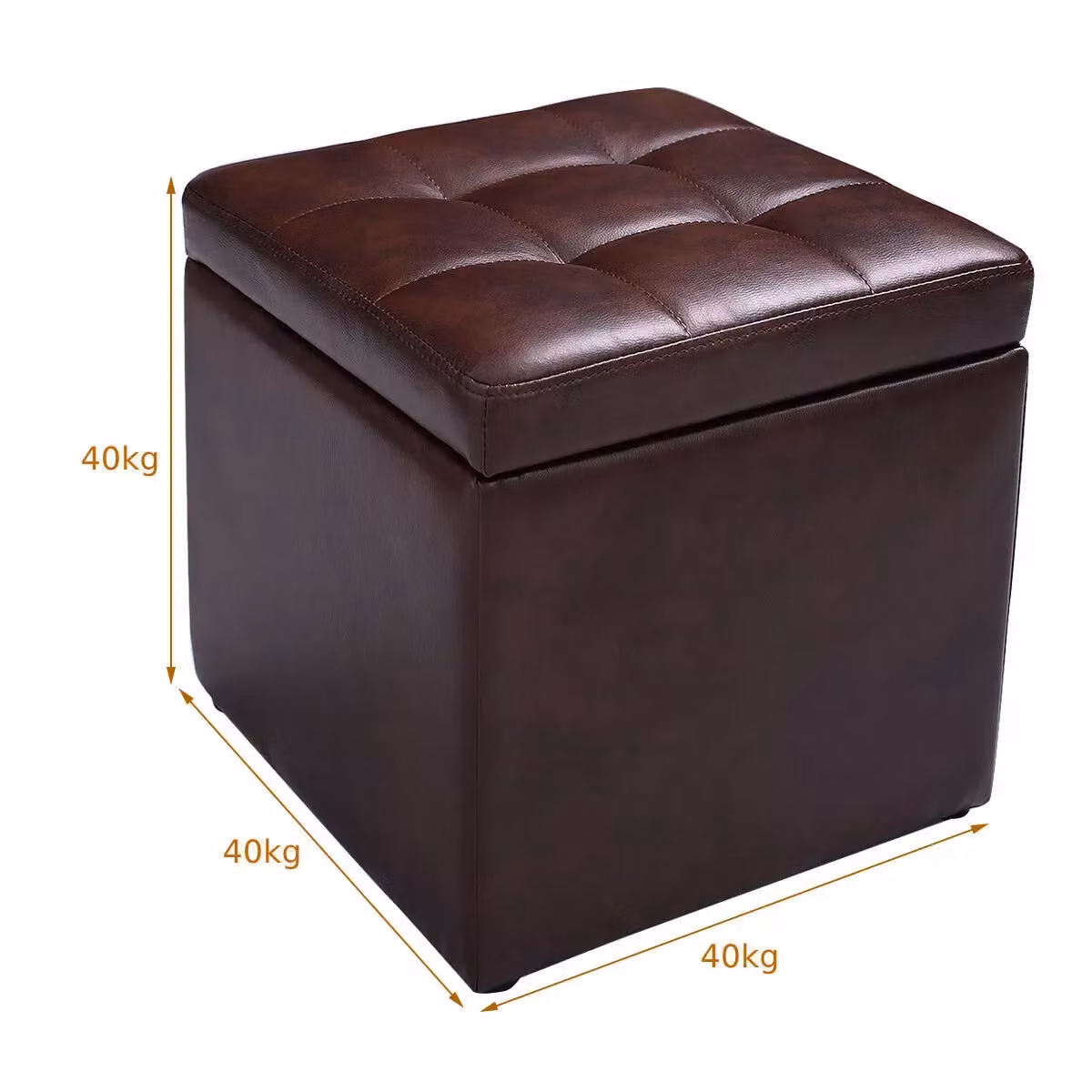 Costway Faux Leather Cube Storage Ottoman and Padded Foot Stool in Brown – 3