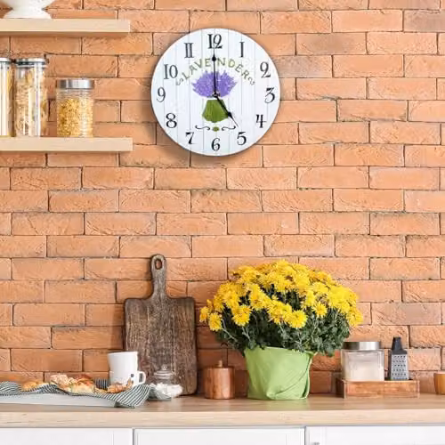 mysmartbuy Floral Round Wall Clock in White and Purple, Diameter: 27 cm – 2