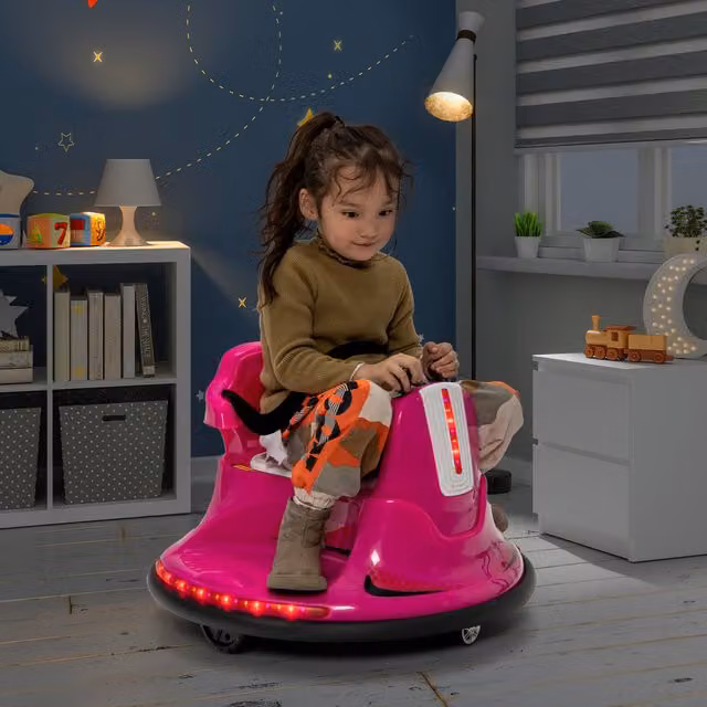 Costway Pink Electric Kids Bumper Car with Light and Sound and Rechargeable Battery