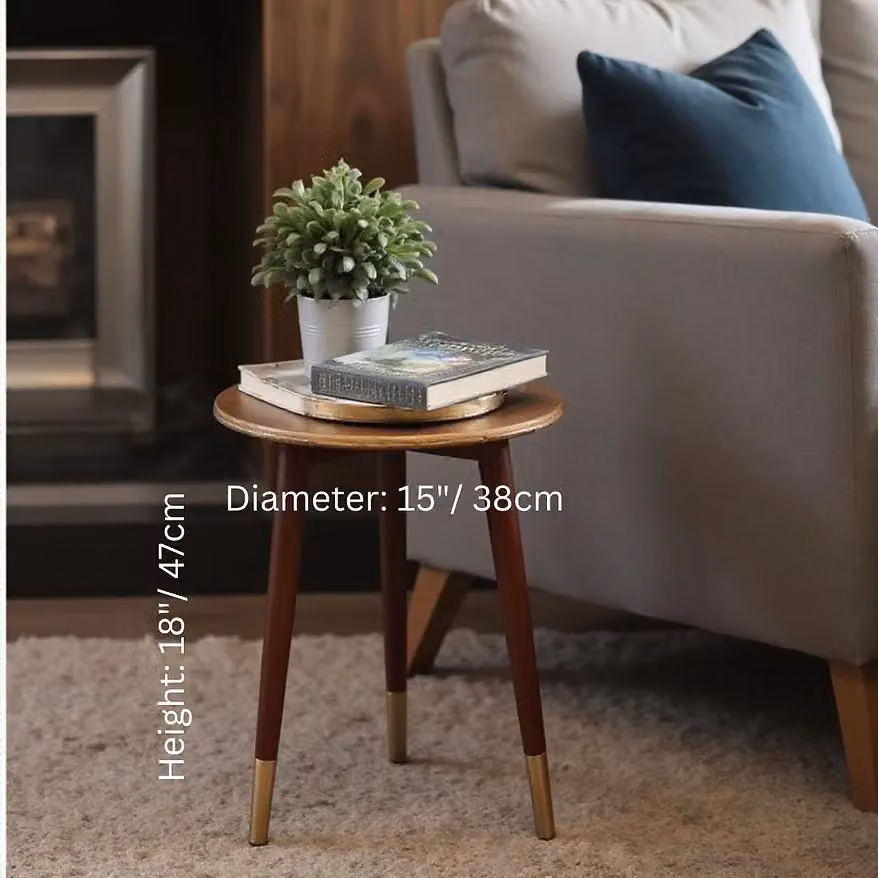 Hartsmede Handmade Round Mango Wood Side Table in Antique Copper and Brown, W/D/H: 41 x 41 x 47 cm – 2