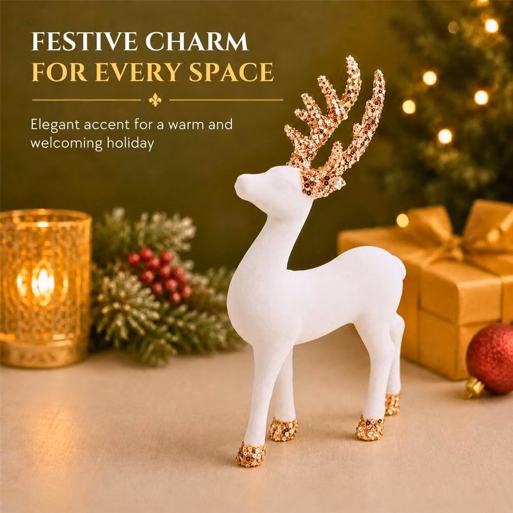Shatchi White Christmas Reindeer Tabletop Figurine, Height: 23 cm – 5
