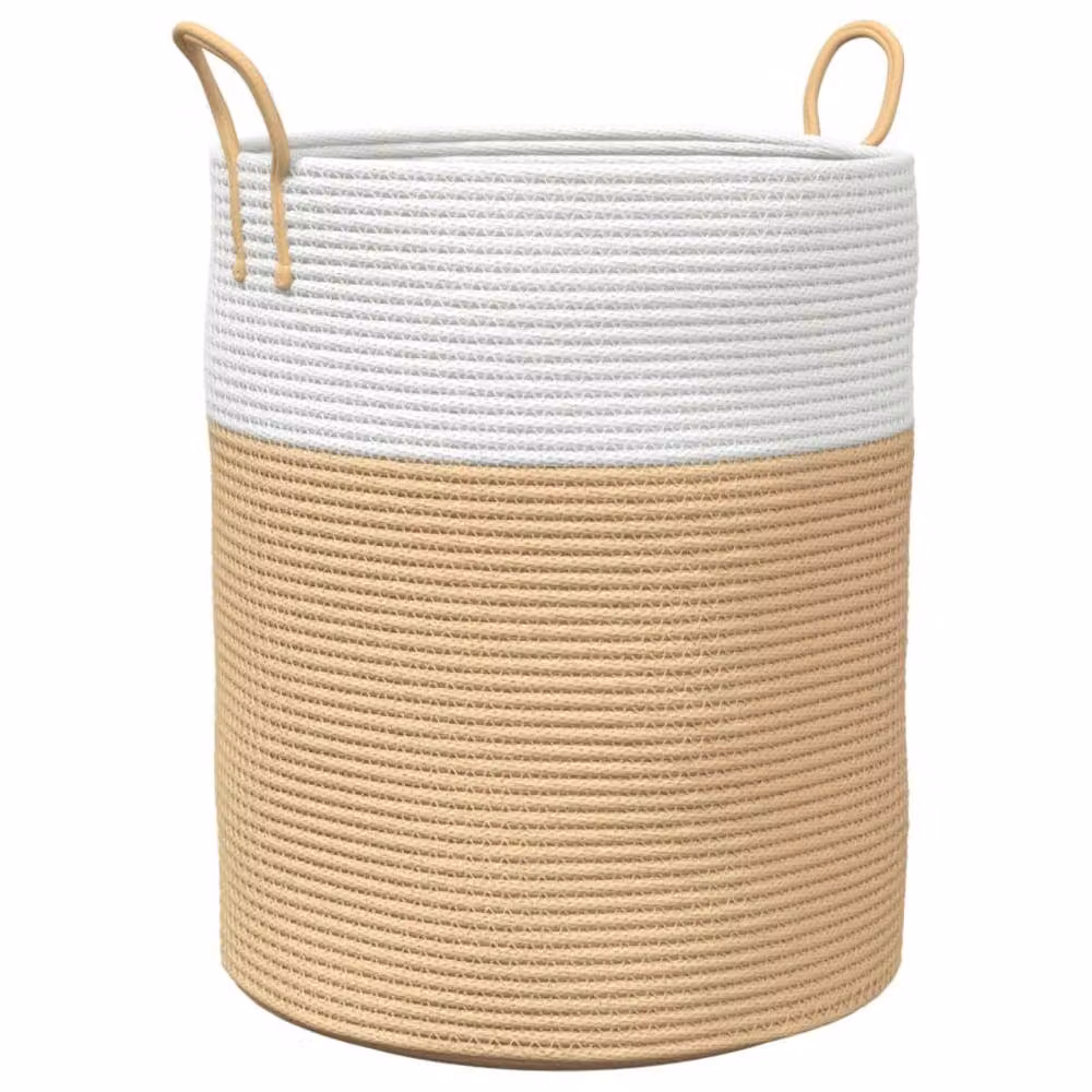 Berkfield Cotton Home Storage Basket in Beige and White, W: 38 cm, H: 46 cm – 2