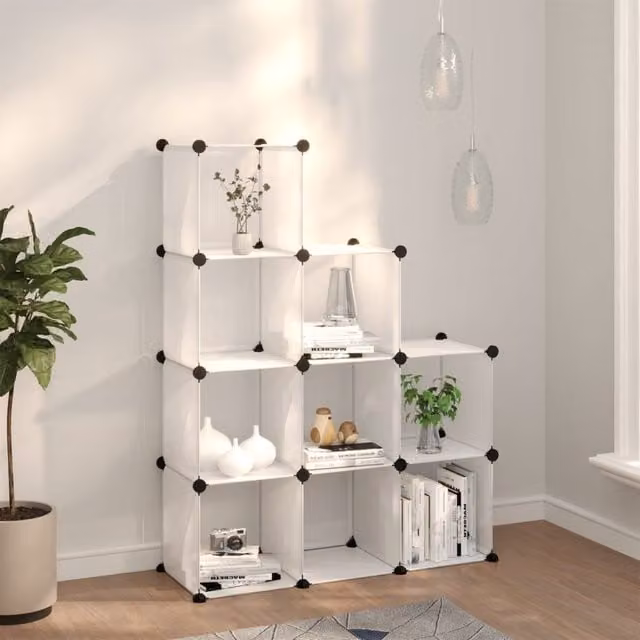 Berkfield 9-Cube Freestanding Home and Office Storage Organiser in Clear Transparent Plastic and Metal