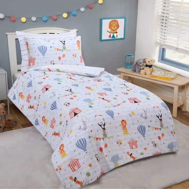 Smart Living Circus Reversible Easy Care Duvet Cover and Pillowcases, Single, White and Multicolour, W: 135 cm, L: 200 cm