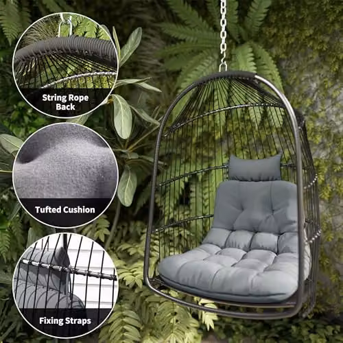Outsunny Rattan Egg Chair Swivel Lounge Swing Chair in Grey – 5