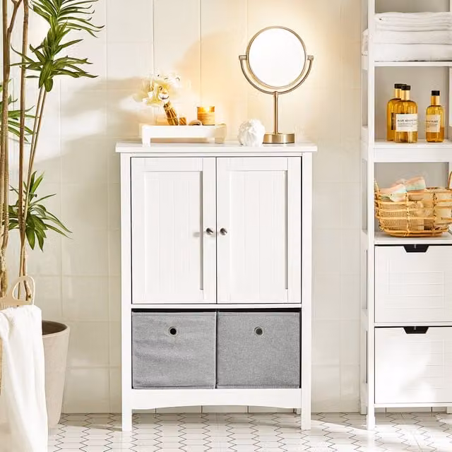 SoBuy White Storage Cabinet Cupboard with 2 Fabric Drawers