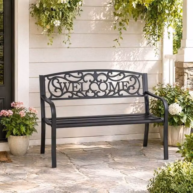 STILVORA Classic Metal Garden Bench for 2 Adults in Matt Black – 1