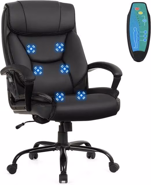 COSTWAY Black Synthetic Leather Executive Massage Office Chair with Headrest and Armrests