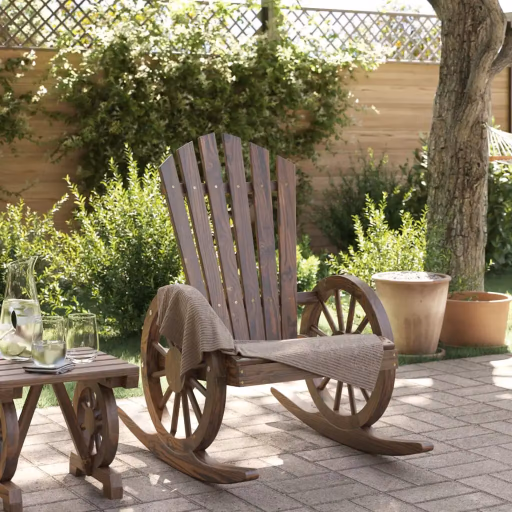 Berkfield Home Rocking Adirondack Chair in Brown Solid Fir Wood – 3