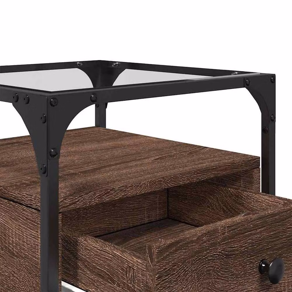 Berkfield Home Set of 2 Bedside Cabinets in Brown Oak, W/D/H: 40 x 40 x 55 cm – 7