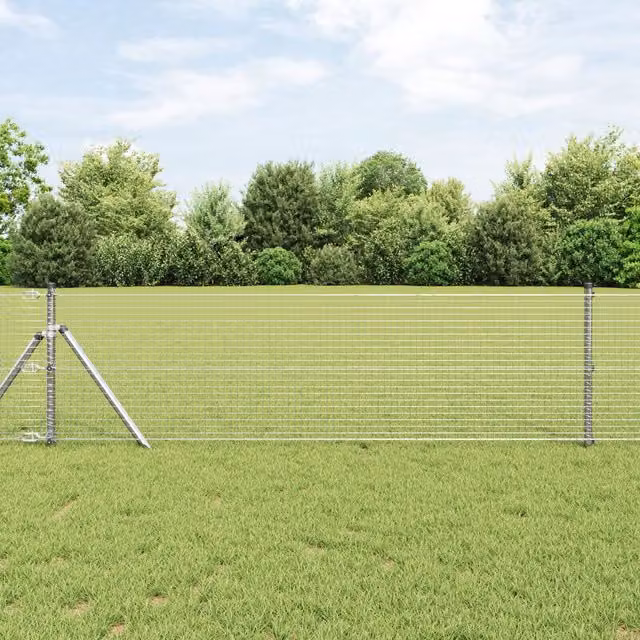 Berkfield Home Silver Galvanised Steel Welded Wire Fence with 7 Posts, W: 10 m, H: 0.6 m – 1