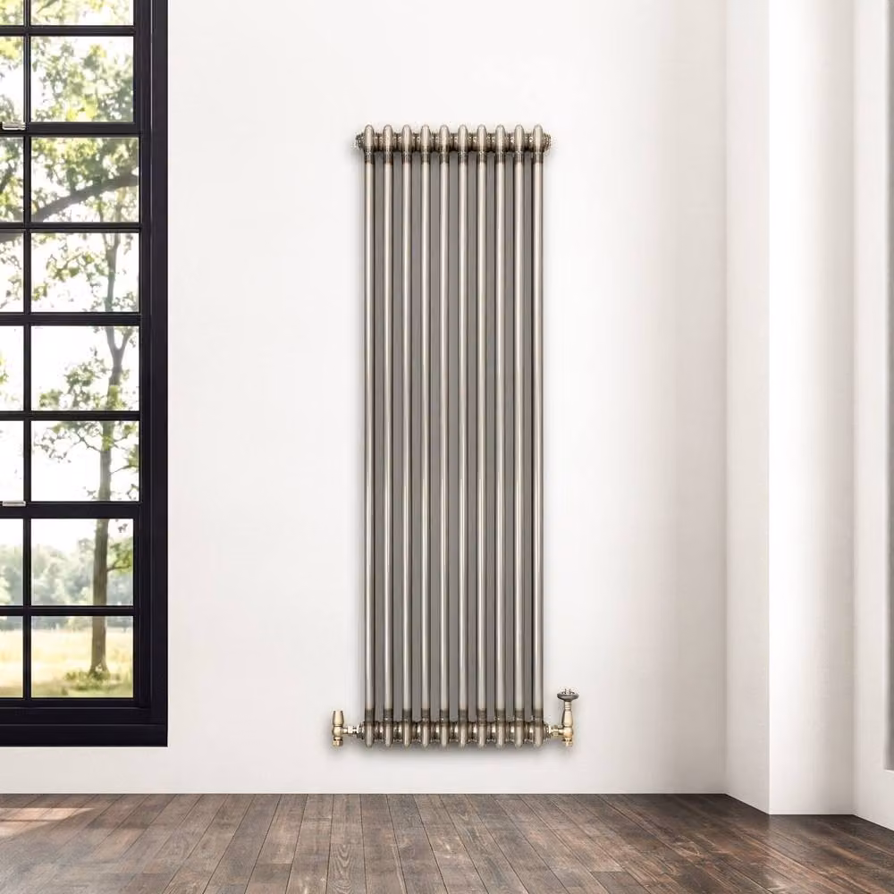 Monstershop Traditional 2 Column Carbon Steel Radiator with Valves and Wall Brackets, Silver – 4