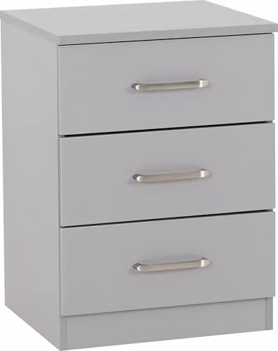 Seconique Dakota 3 Drawer Bedside Table in Light Grey, W/D/H: 40 x 36 x 55 cm