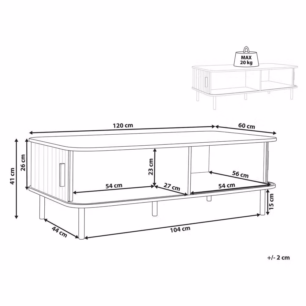 Wyld and Coco Rectangular Coffee Table in Brown with Black Legs, W: 120 cm, D: 60 cm, H: 41 cm – 2