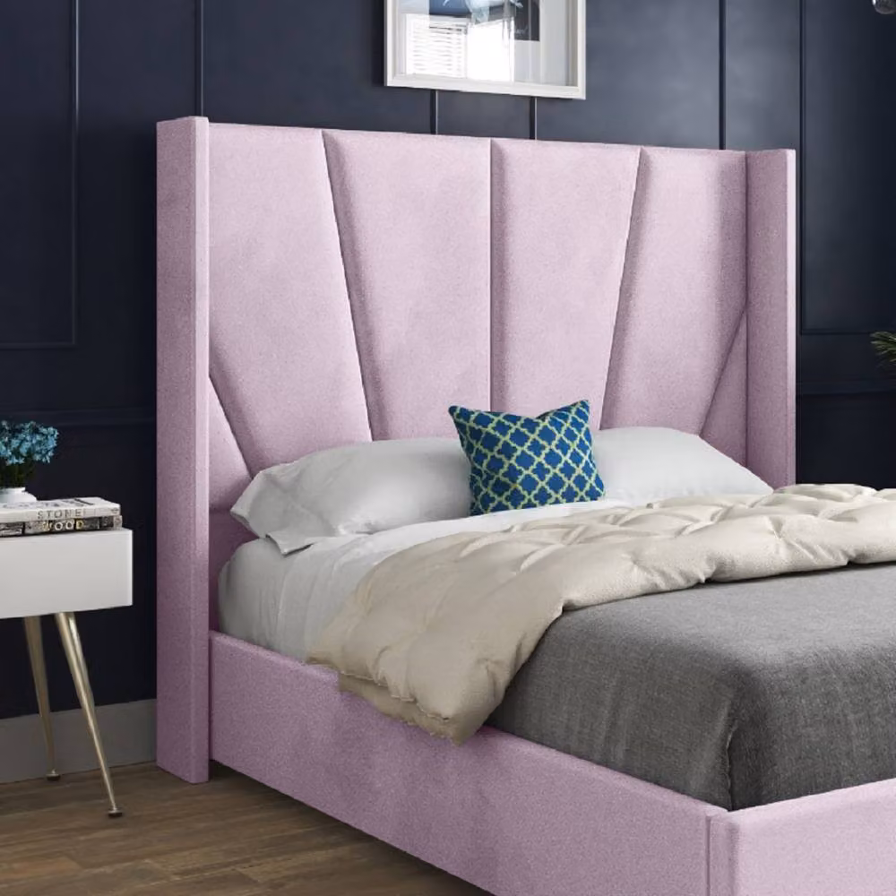 KDMD Godmanchester Upholstered Curved Designer Bed Frame in Pink Soft Velvet, Small Double (W/D/H: 120 x 200 cm) – 4