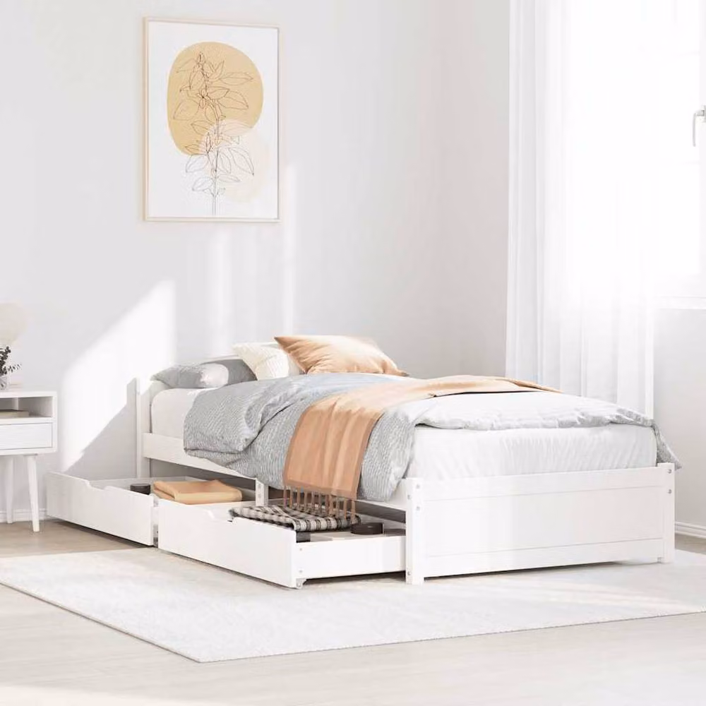 Berkfield Home Single Solid Wood Pine Bed Frame in White, W/D/H: 90 x 190 cm