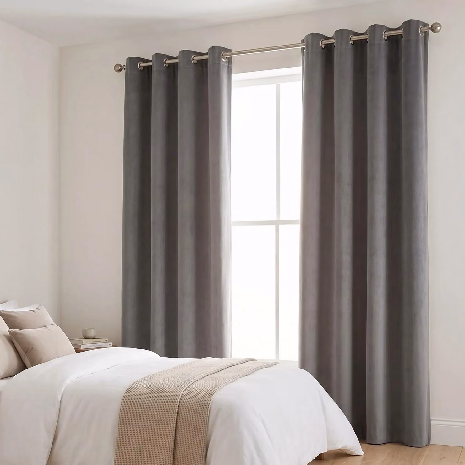 Terrys Luxury Living Grey Velvet Chenille Eyelet Curtains, Pair, Width: 142 cm, Drop: 137 cm – 3