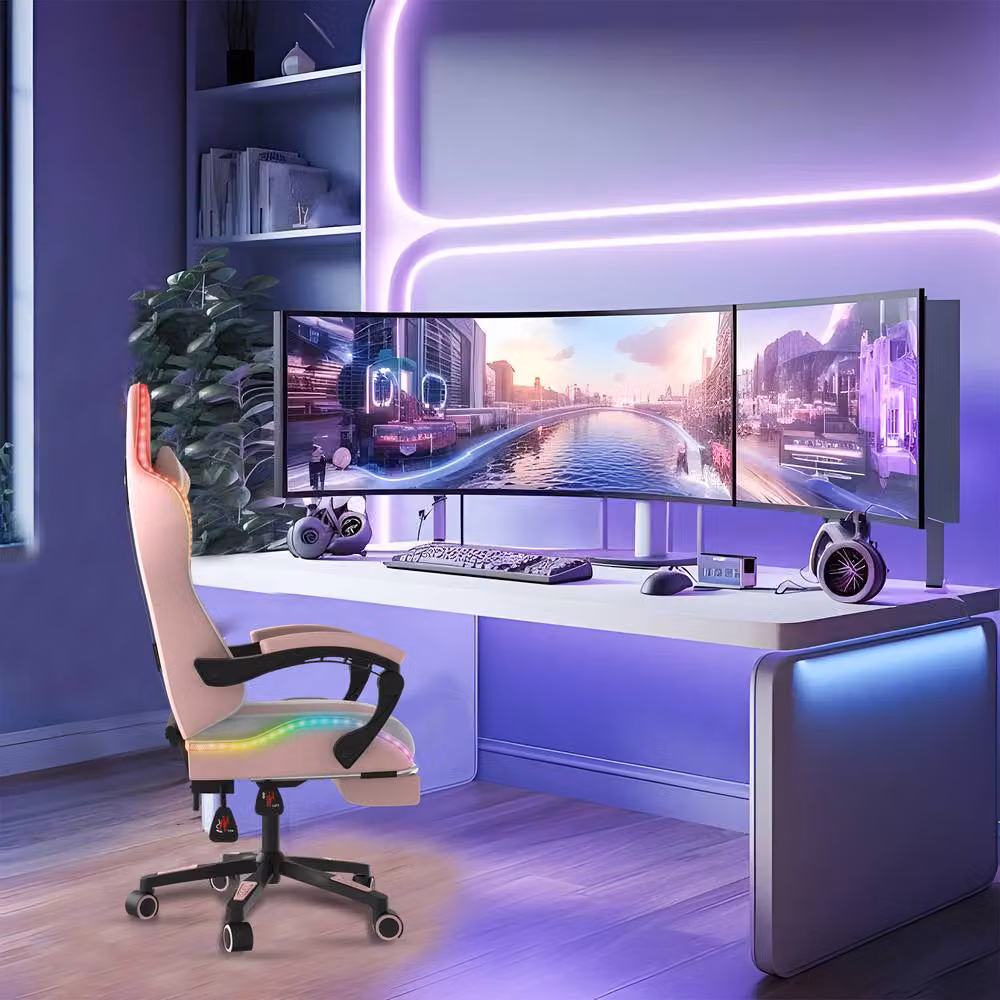Alivio Pink RGB LED Gaming Chair with Massage Support, Footrest and App Control in Synthetic PU Leather – 6