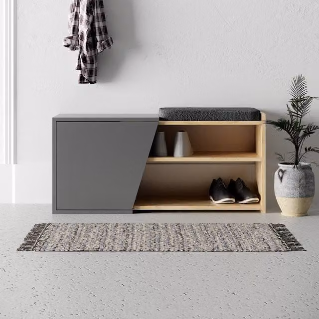 Decortie Fiona Modern Shoe Bench in Anthracite Grey, W/D/H: 47 x 37 x 37 cm