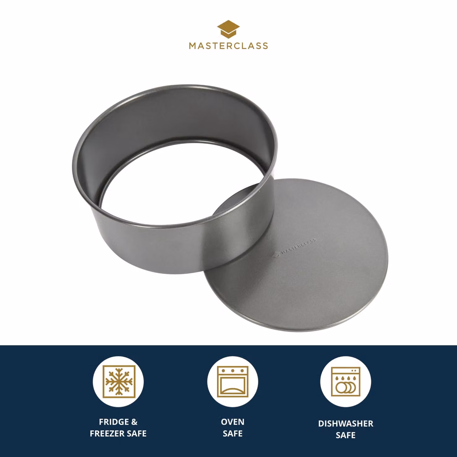 MasterClass Non-Stick Round Deep Cake Tin with Loose Base, Carbon Steel, Grey, Diameter: 23 cm, Height: 8 cm – 5