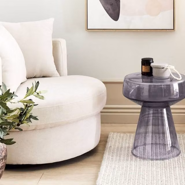 Wyld and Coco Oval Side Table in Transparent Grey Glass, W/D/H: 37 x 37 x 43 cm – 1