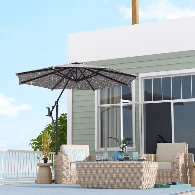 Outsunny Convertible Cantilever Market Parasol in Black and White with Steel Frame