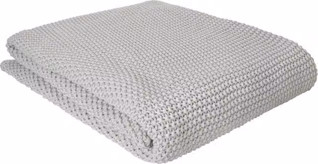 Laura Ashley Parker Knitted Cotton Throw in Dove Grey, W: 125 cm x L: 150 cm