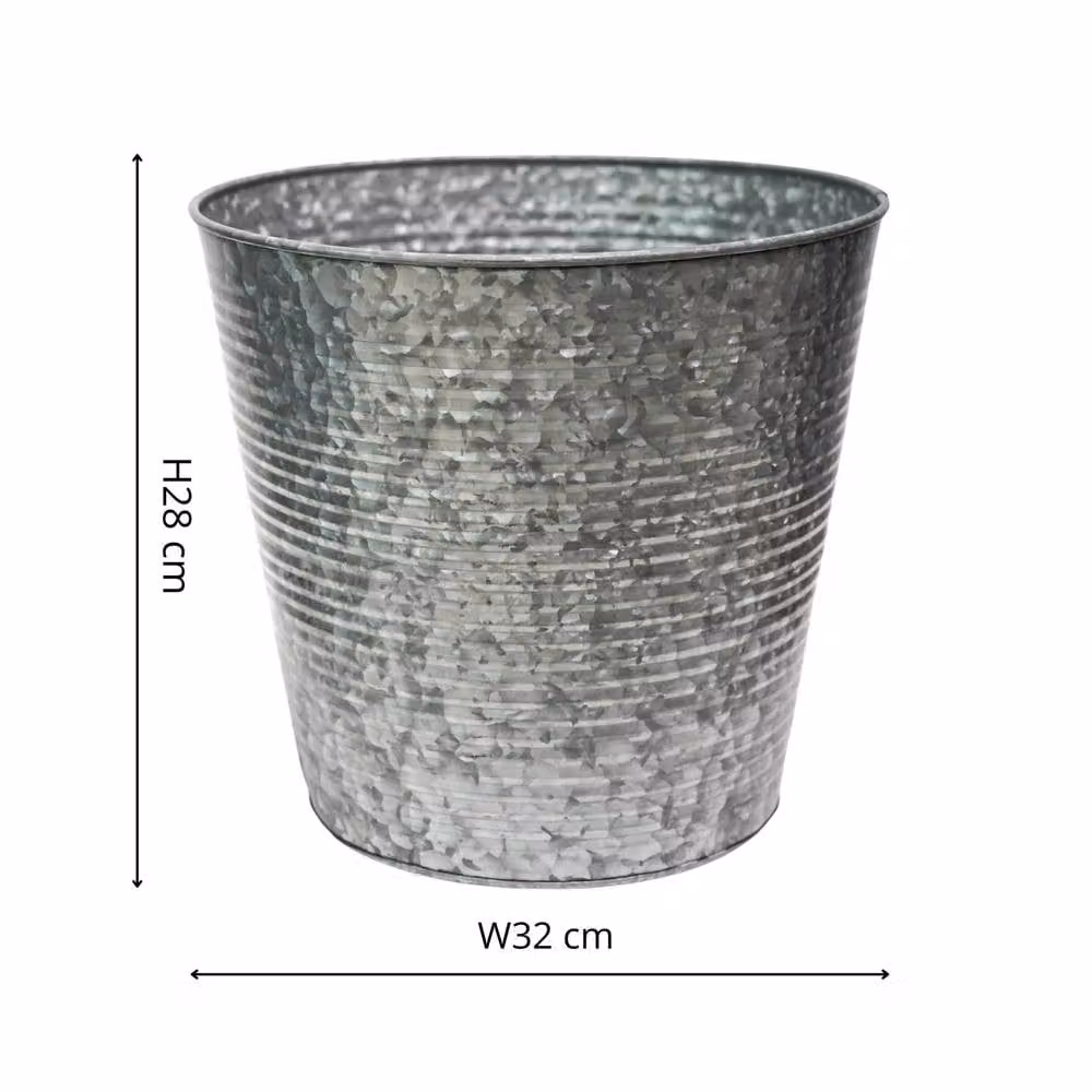 Ivyline Ribbed Galvanised Steel Planter Pot in Grey, Diameter: 32 cm – 3