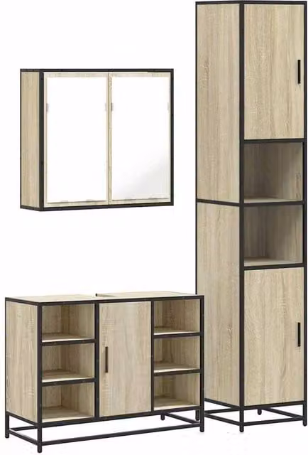 Berkfield Home 3 Piece Industrial Bathroom Furniture Set in Sonoma Oak and Beige